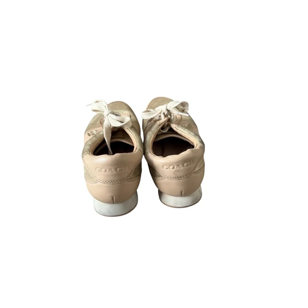 Coach Womens Gold Metallic and Beige Leather Low Top Lace Up Sneakers Size‎ 8